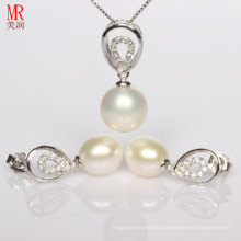 Drop Pearl Pendant Earrings Silver Sets